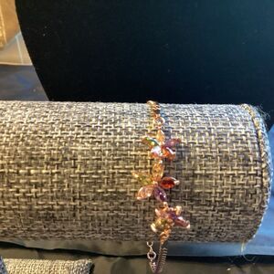 Elegant Floral Bracelet with Multicolor Stones in Rose Goldtone